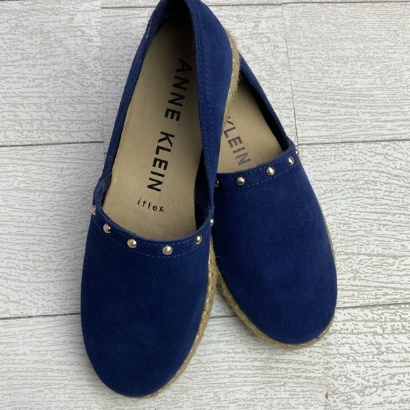 Anne Klein Women Anne Klein Kaily navy blue suede espadrille slip on flats size 6.5